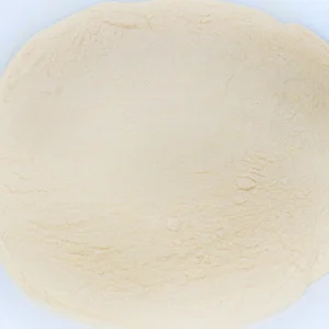 Light malt extract: a heap of pale cream powder on a white surface